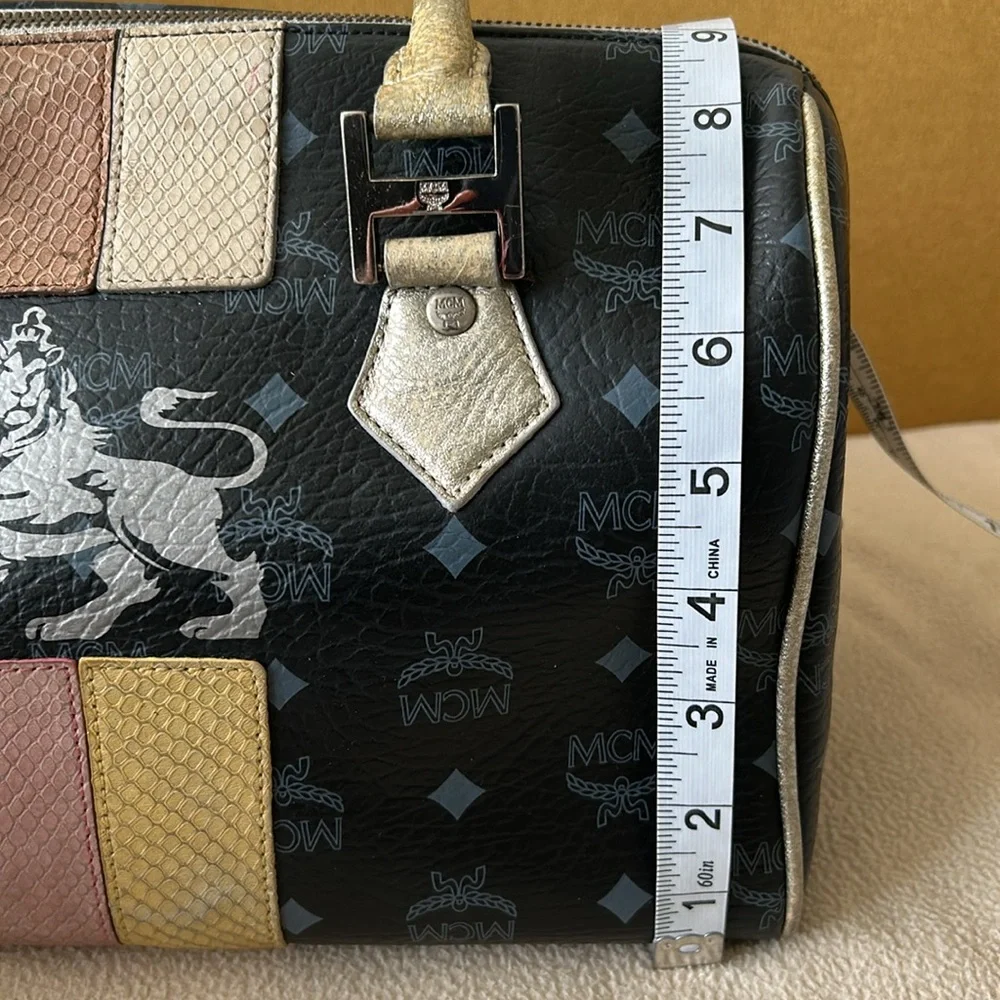 MCM Black Satchel with Pink, Yellow & Tan Accents